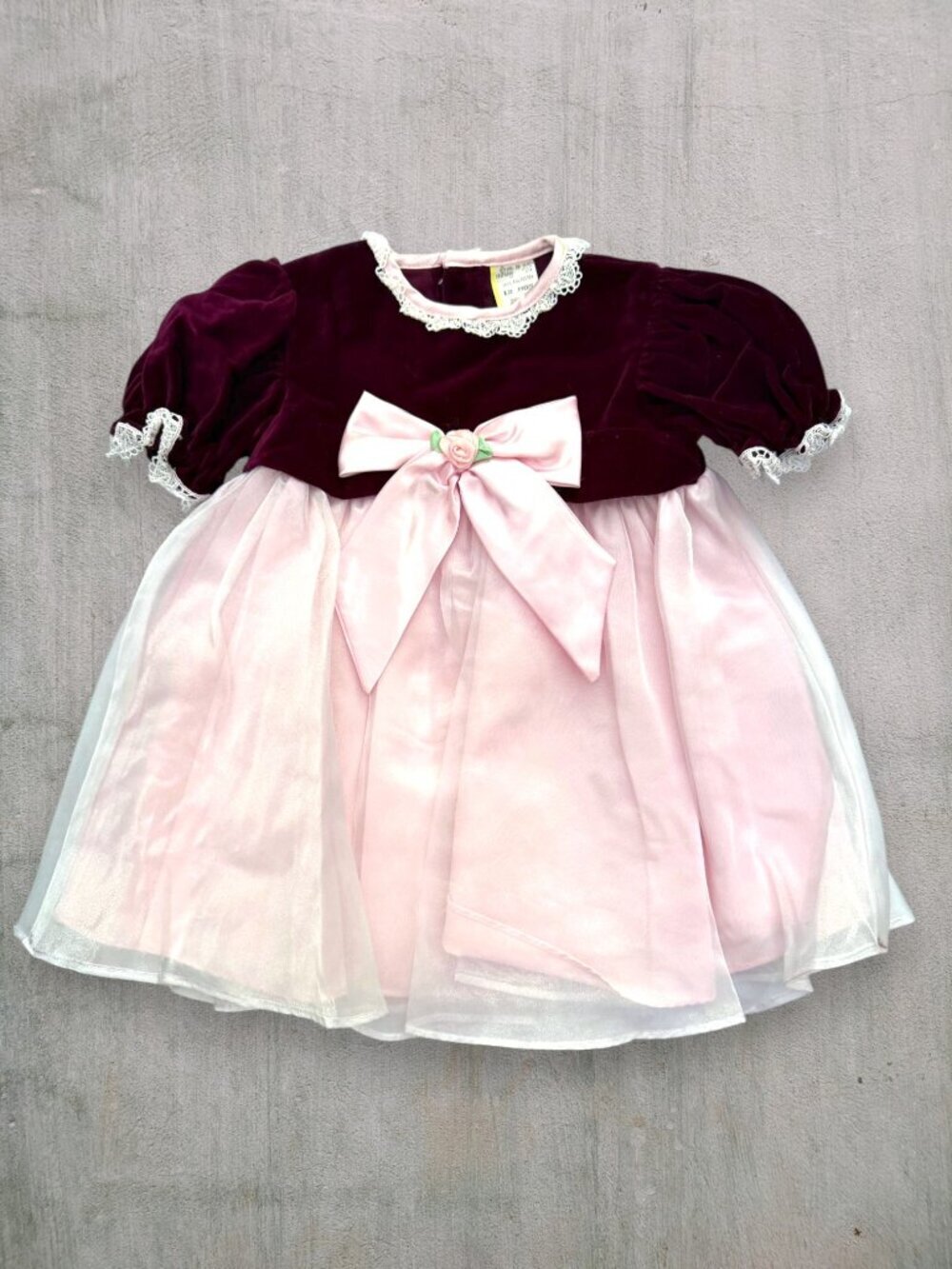 Vintage Baby Togs 12M Burgundy Velvet Pink Party Dress Toddler Girls 1994